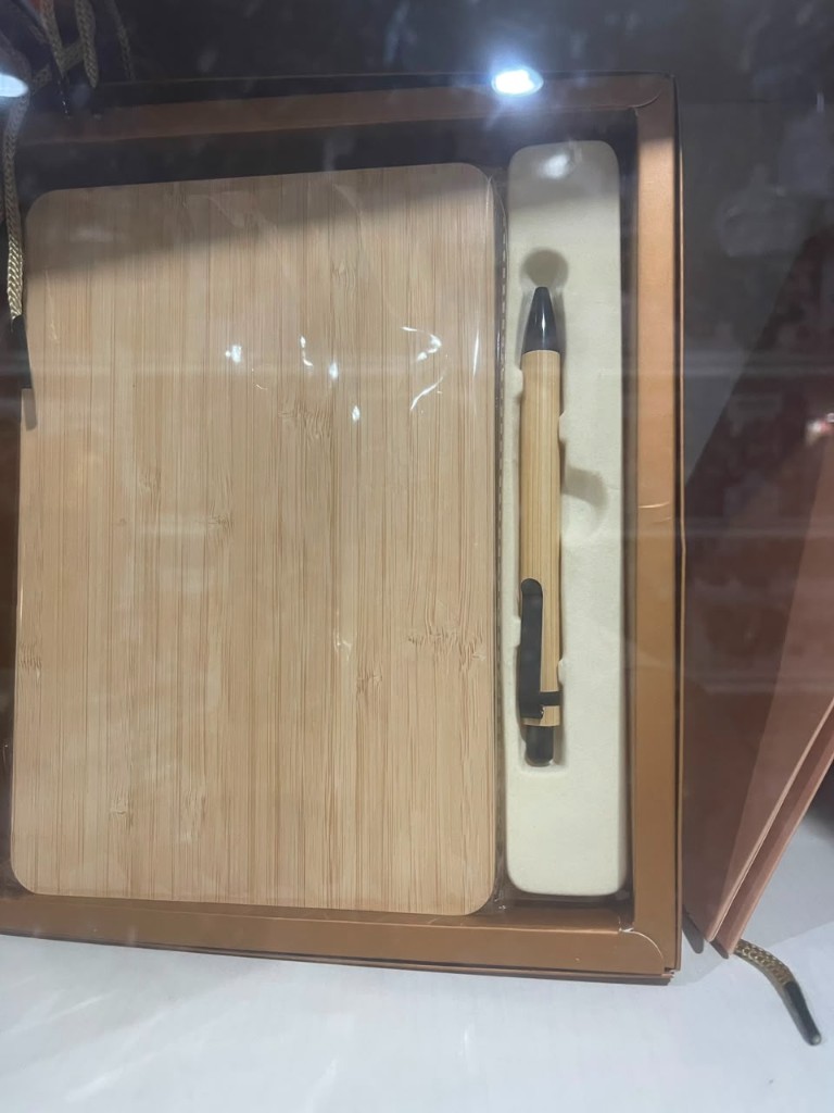 Bamboo notebook and matching wooden pen gift set
