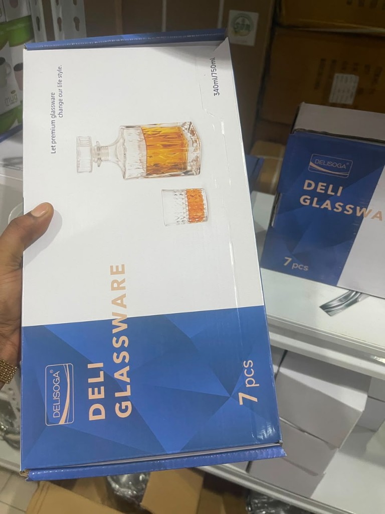 Deli glassware 7-piece decanter and tumbler set packaging